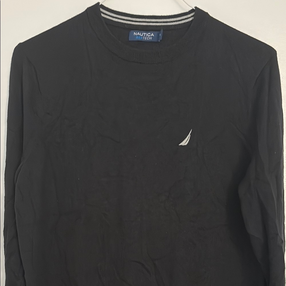 Nautica Black Crewneck Sweater Classic Knit Design